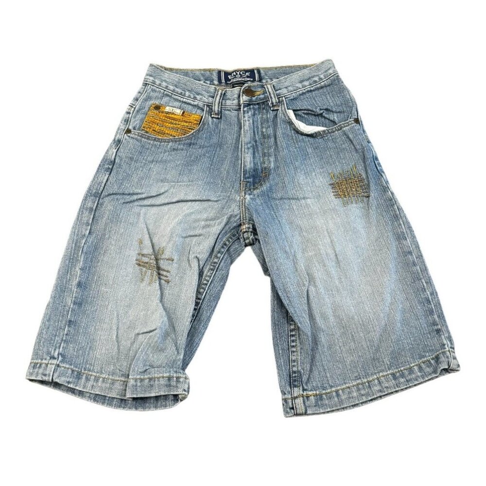 Y2K Enyce Boys Sz 8 Shorts Jean Denim Hiphop Baggy Skater Embroidered Streetwear